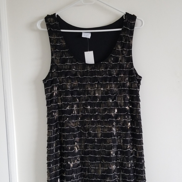 Suzy Shier black and metallic ruffle dress large NWT - Picture 2 of 12